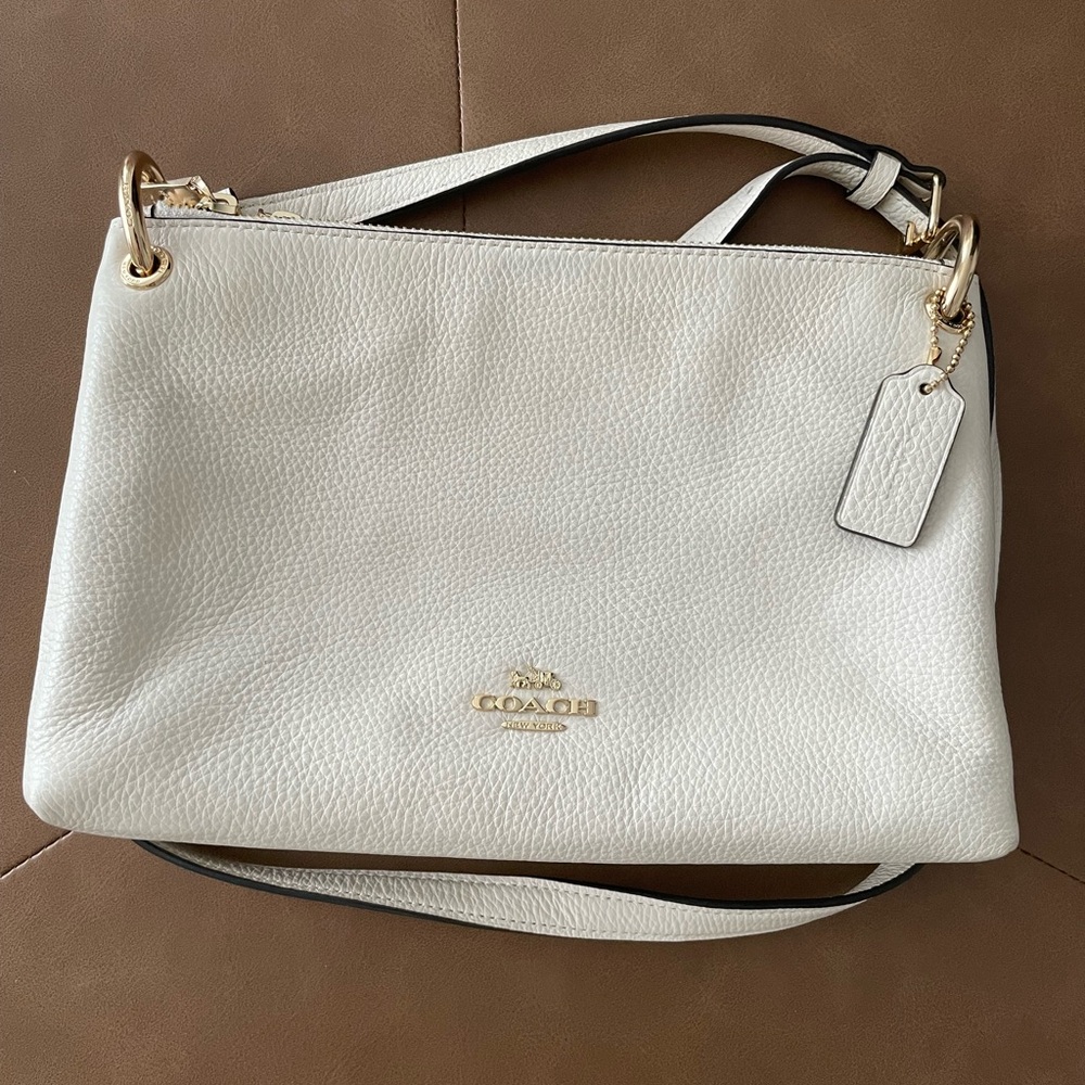 Coach White and Gold Shoulder Bag with Pebbled Leather